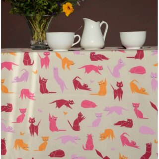 Nappe enduite Chats roses par la marque Fleur de Soleil Fleur de Soleil - Nappe enduite Chats roses
