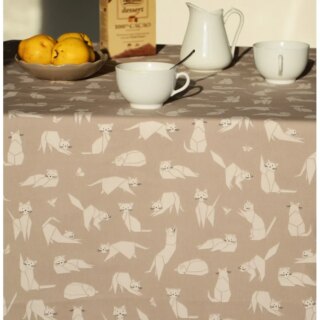 Fleur de Soleil - Nappe enduite Chats taupe