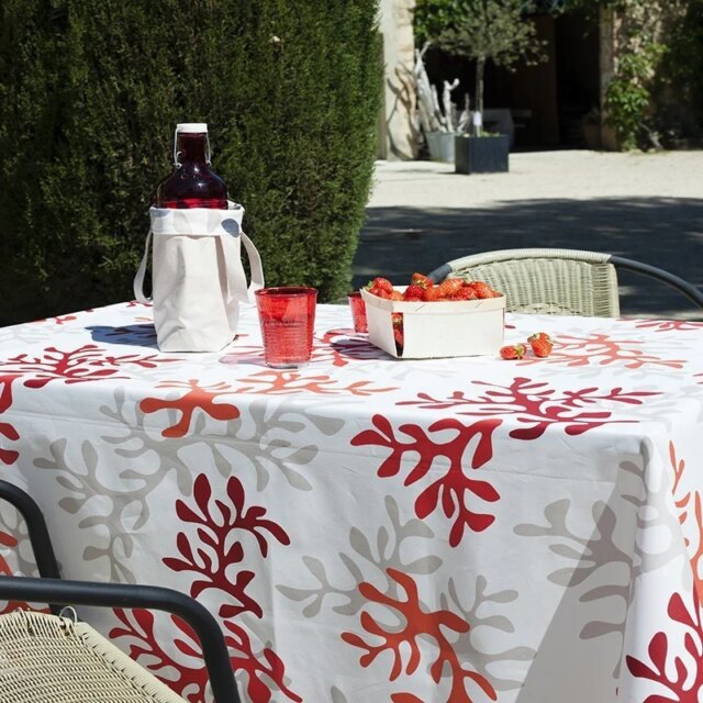 Fleur de Soleil - Nappe enduite Corail rouge