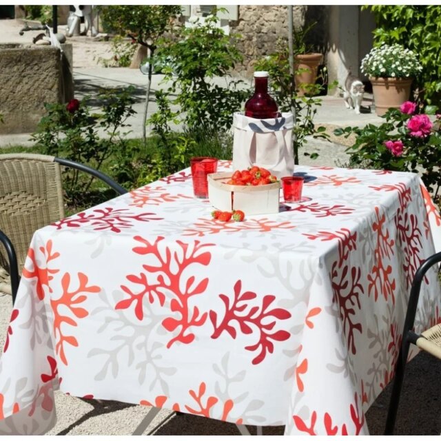 Fleur de Soleil - Nappe enduite Corail rouge