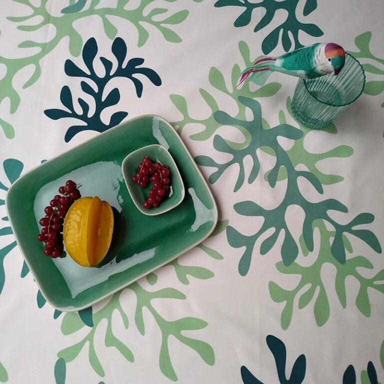 Fleur de Soleil - Nappe enduite Corail vert
