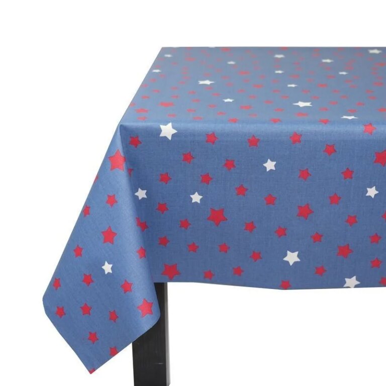 Fleur de Soleil - Nappe enduite Etoiles denim rouge