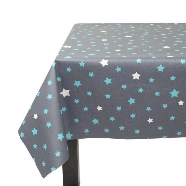 Fleur de Soleil - Nappe enduite Etoiles gris/turquoise