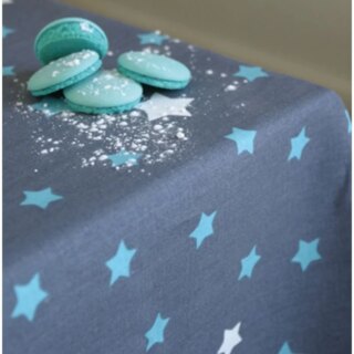 Nappe enduite Etoiles gris/turquoise par la marque Fleur de Soleil Fleur de Soleil - Nappe enduite Etoiles gris/turquoise