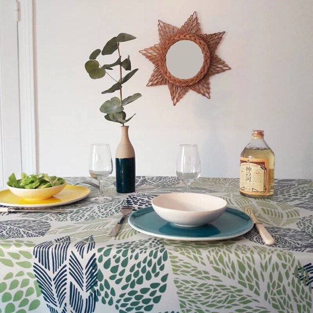 Fleur de Soleil - Nappe enduite Feuilles vertes