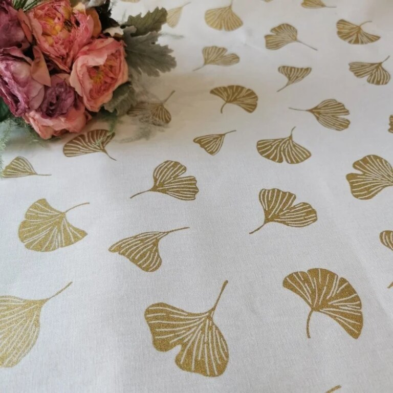 Fleur de Soleil - Nappe enduite Ginkgo doré