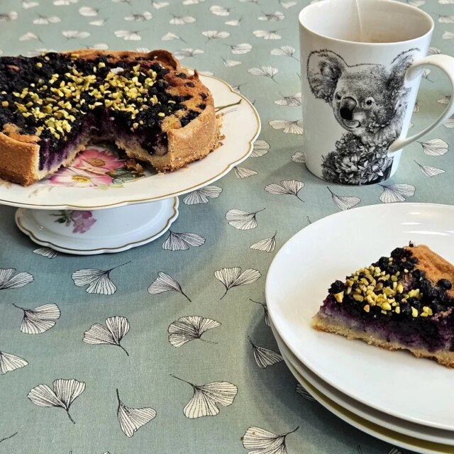 Fleur de Soleil - Nappe enduite Ginkgo vert