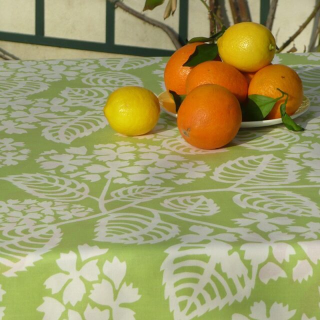 Fleur de Soleil - Nappe enduite Hortensia vert