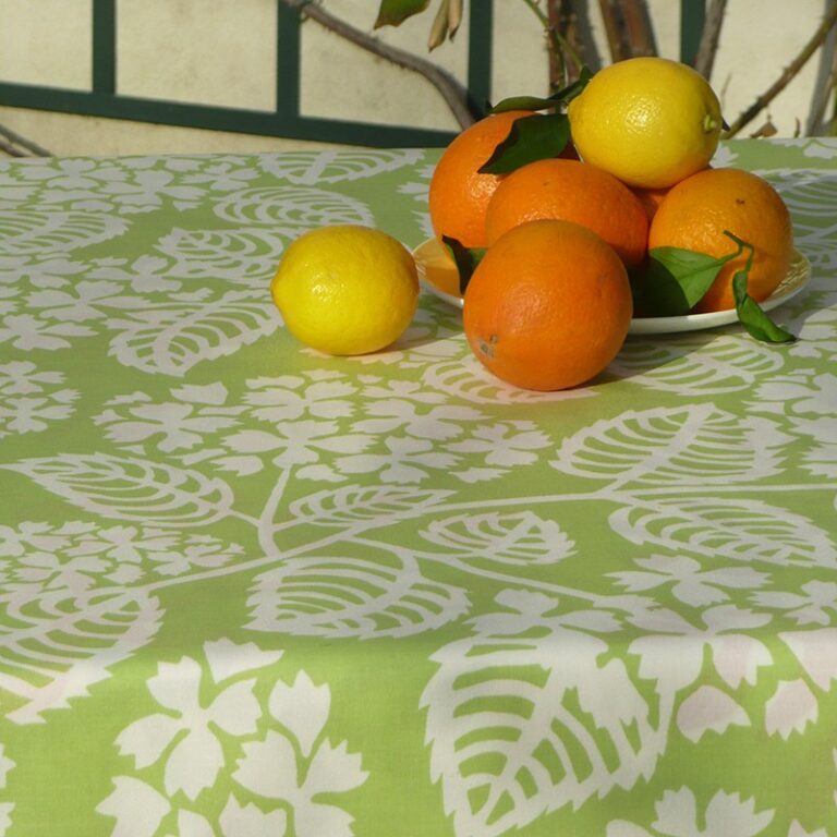 Fleur de Soleil - Nappe enduite Hortensia vert