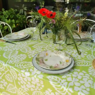 Fleur de Soleil - Nappe enduite Hortensia vert