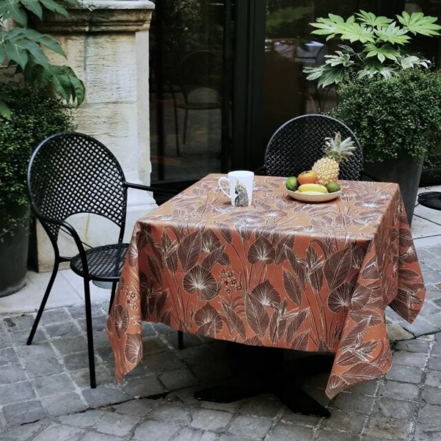 Fleur de Soleil - Nappe enduite Jungle brun