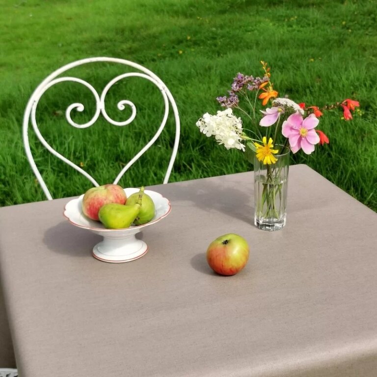 Fleur de Soleil - Nappe enduite lin/coton taupe