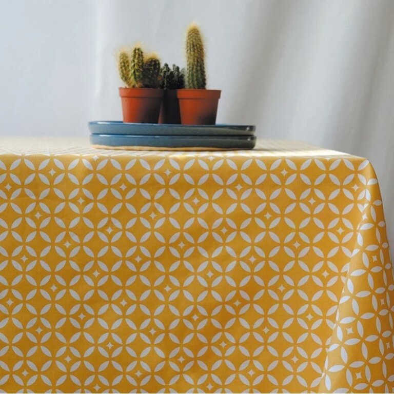 Fleur de Soleil - Nappe enduite Mosaïque Jaune Curry