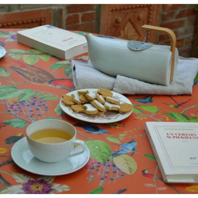 Fleur de Soleil - Nappe enduite Oiseaux caramel orange