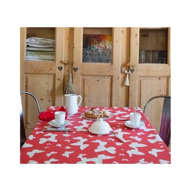 Fleur de Soleil - Nappe enduite Papillon corail