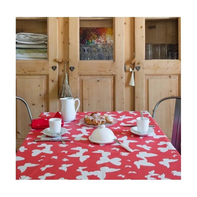 Fleur de Soleil - Nappe enduite Papillon corail