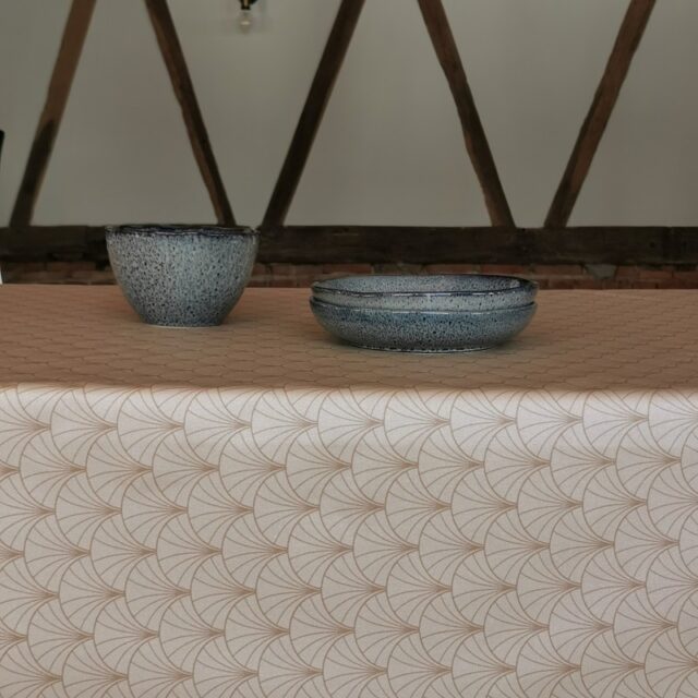 Fleur de Soleil - Nappe enduite Papyrus Nacre