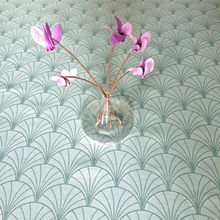 Fleur de Soleil - Nappe enduite Papyrus vert d'eau