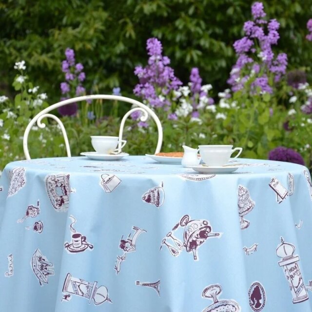 Fleur de Soleil - Nappe enduite Paris Bleu