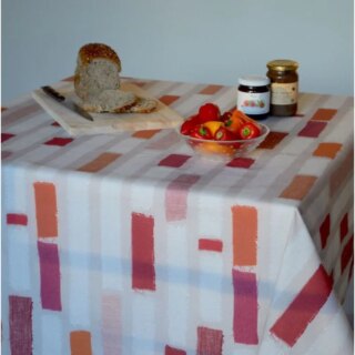 Nappe enduite Rayure Patch Orange par la marque Fleur de Soleil Fleur de Soleil - Nappe enduite Rayure Patch Orange