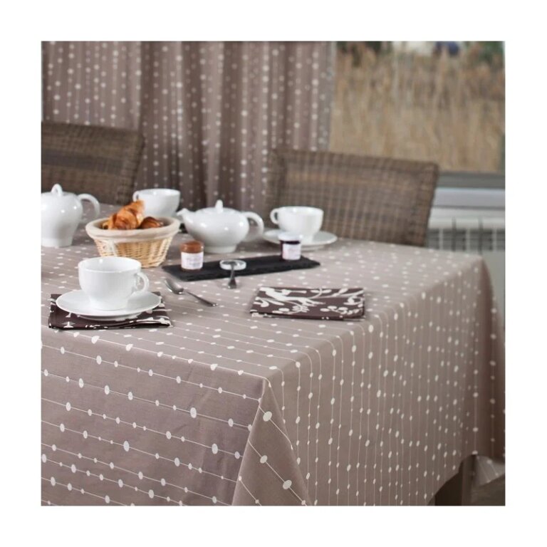 Fleur de Soleil - Nappe enduite Perles taupe