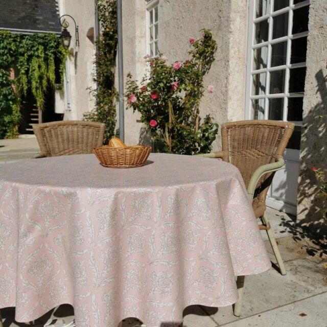 Fleur de Soleil - Nappe enduite Pompadour rose