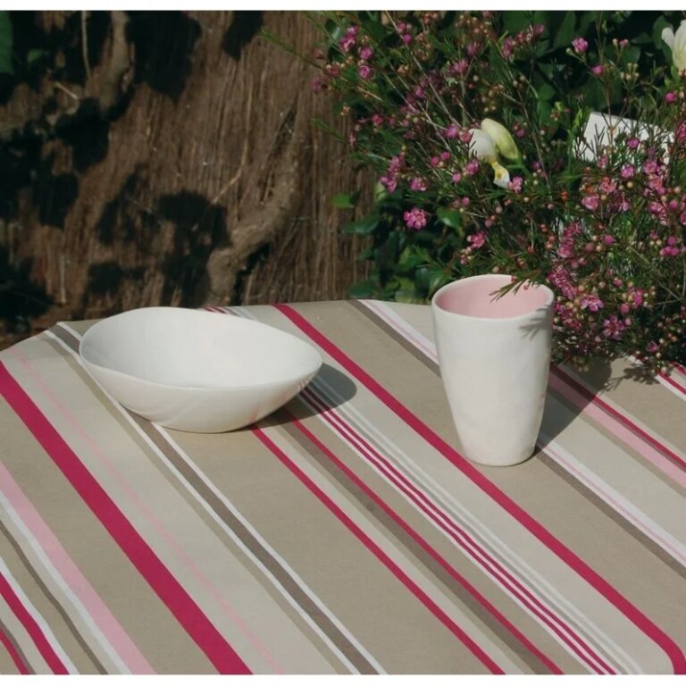 Fleur de Soleil - Nappe enduite Rayure taupe