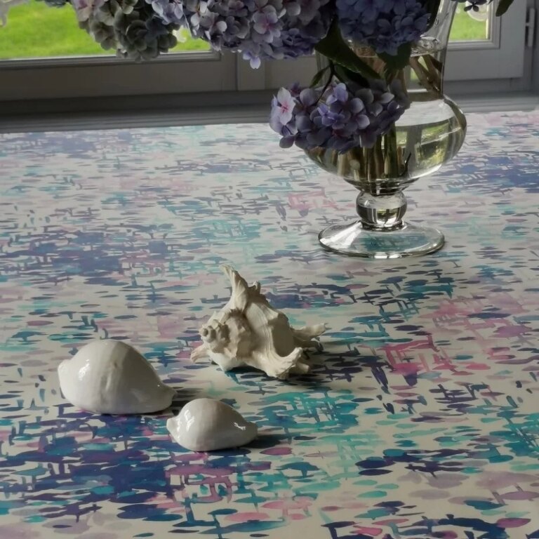 Fleur de Soleil - Nappe enduite Reflets Bleus