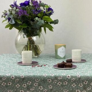 Nappe enduite ronde ou ovale Anémone verte par la marque Fleur de Soleil Fleur de Soleil - Nappe enduite ronde ou ovale Anémone verte