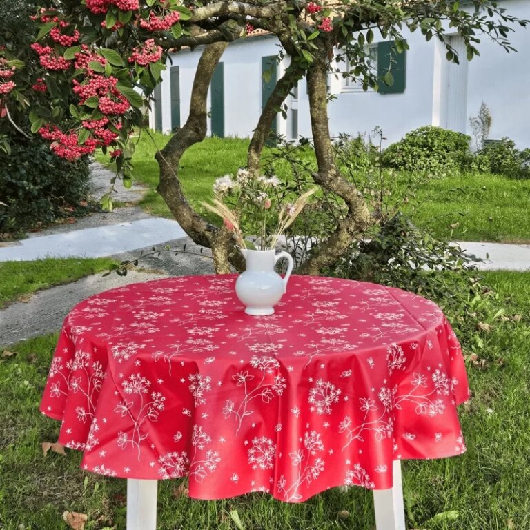 Fleur de Soleil - Nappe enduite ronde ou ovale Astrance rouge