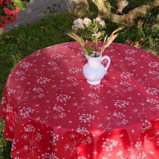 Fleur de Soleil - Nappe enduite ronde ou ovale Astrance rouge