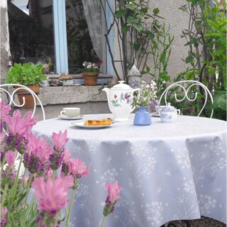 Fleur de Soleil - Nappe enduite ronde ou ovale Astrance gris blanc