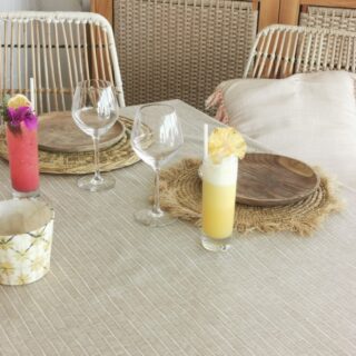 Nappe enduite ronde ou ovale Bambou Taupe par la marque Fleur de Soleil Fleur de Soleil - Nappe enduite ronde ou ovale Bambou Taupe