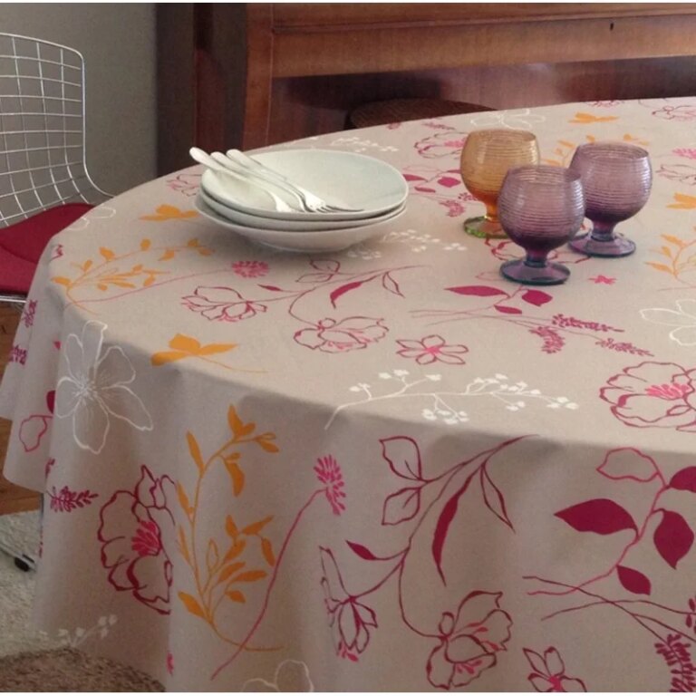 Fleur de Soleil - Nappe enduite ronde ou ovale Camélia orange