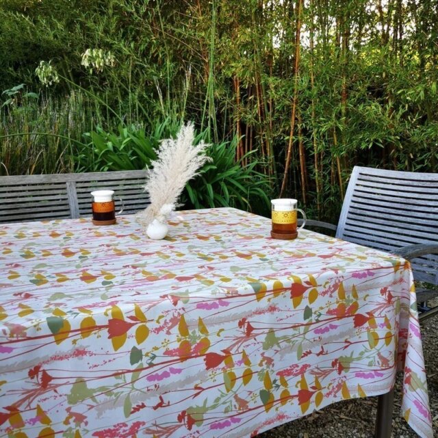 Fleur de Soleil - Nappe enduite ronde ou ovale Champêtre rose