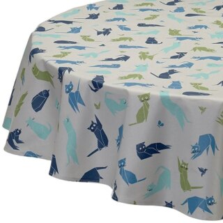 Fleur de Soleil - Nappe enduite ronde ou ovale Chats bleus