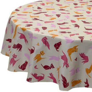 Nappe enduite ronde ou ovale Chats rose par la marque Fleur de Soleil Fleur de Soleil - Nappe enduite ronde ou ovale Chats rose