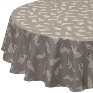 Nappe enduite ronde ou ovale Chats taupe par la marque Fleur de Soleil Fleur de Soleil - Nappe enduite ronde ou ovale Chats taupe
