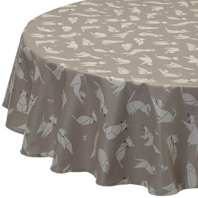 Fleur de Soleil - Nappe enduite ronde ou ovale Chats taupe