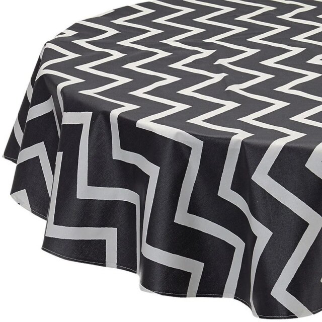 Fleur de Soleil - Nappe enduite ronde ou ovale Chevrons Noir Graphite