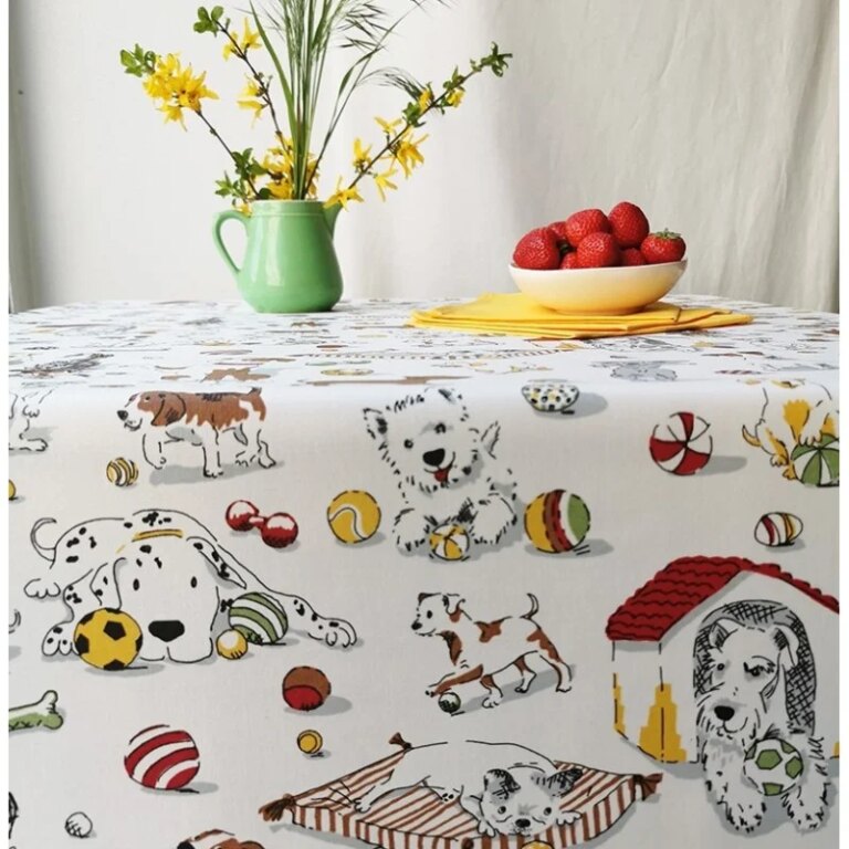 Fleur de Soleil - Nappe enduite ronde ou ovale Chiens