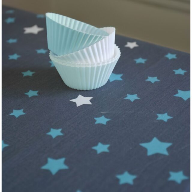 Fleur de Soleil - Nappe enduite ronde ou ovale Etoiles Gris turquoise