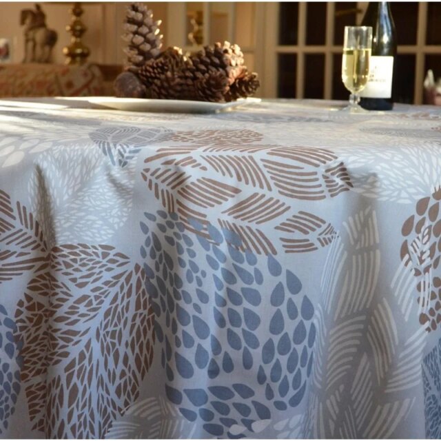 Fleur de Soleil - Nappe enduite ronde ou ovale Feuilles Gris Beige