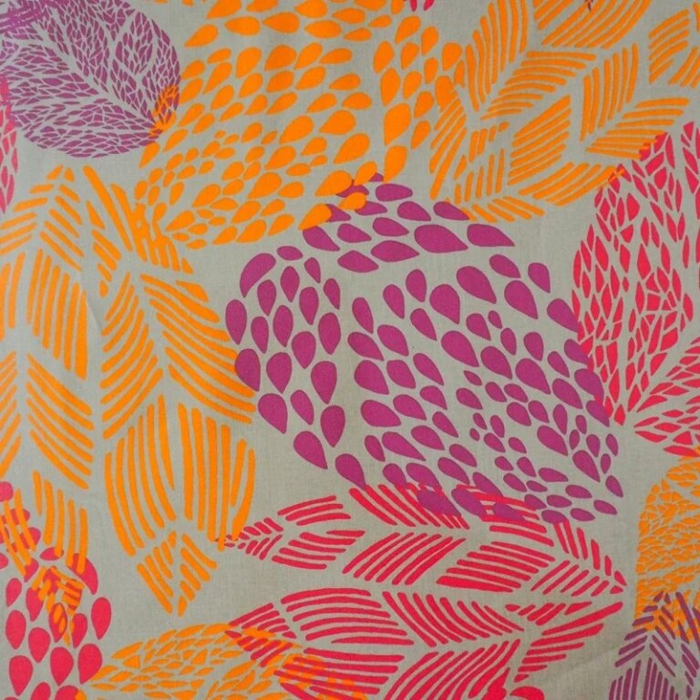 Fleur de Soleil - Nappe enduite ronde ou ovale Feuilles Prune orange