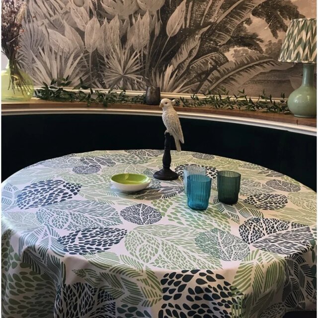 Fleur de Soleil - Nappe enduite ronde ou ovale Feuilles Vertes