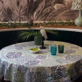 Nappe enduite ronde ou ovale Feuilles Vertes par la marque Fleur de Soleil Fleur de Soleil - Nappe enduite ronde ou ovale Feuilles Vertes