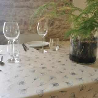 Fleur de Soleil - Nappe enduite ronde ou ovale Ginkgo Sable