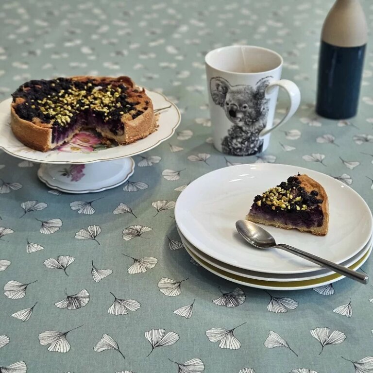 Fleur de Soleil - Nappe enduite ronde ou ovale Ginkgo vert