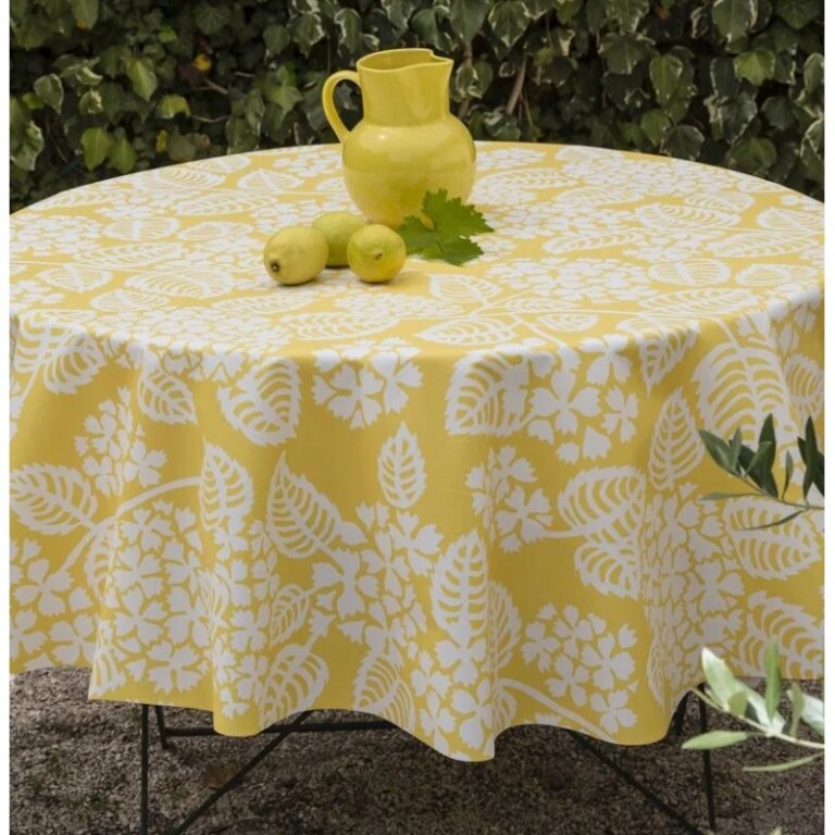 Fleur de Soleil - Nappe enduite ronde ou ovale Hortensia jaune