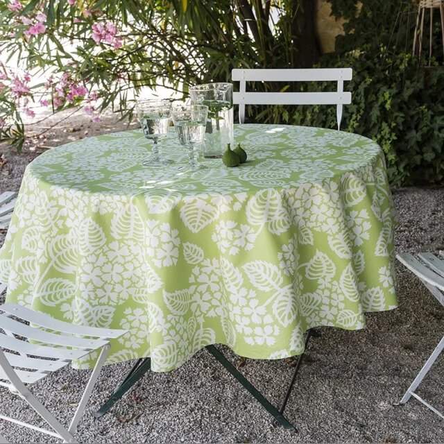 Fleur de Soleil - Nappe enduite ronde ou ovale Hortensia vert